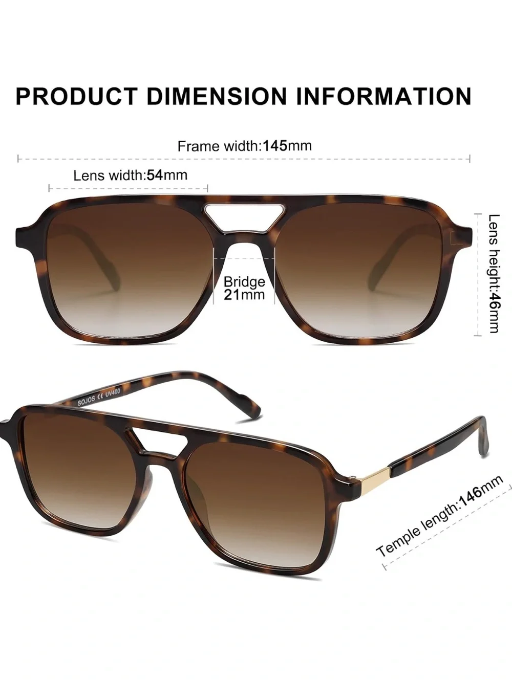 SOJOS | Tortoiseshell Brown Gradient Retro Aviator Sunglasses
